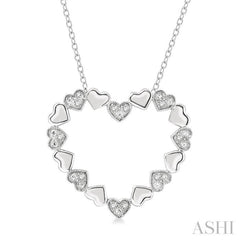 1/20 Ctw Puffed Heart Plain and Single Cut Diamond Fashion Pendant With Chain in Sterling Silver