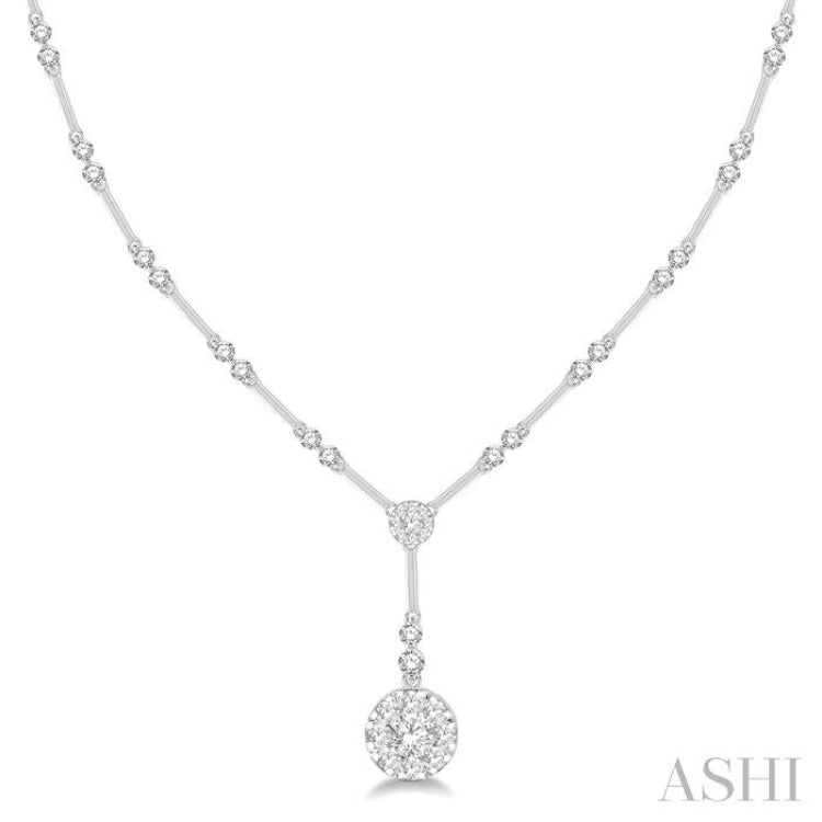 1 7/8 Ctw Circular Bar Link Lovebright Round Cut Diamond Necklace in 14K White Gold