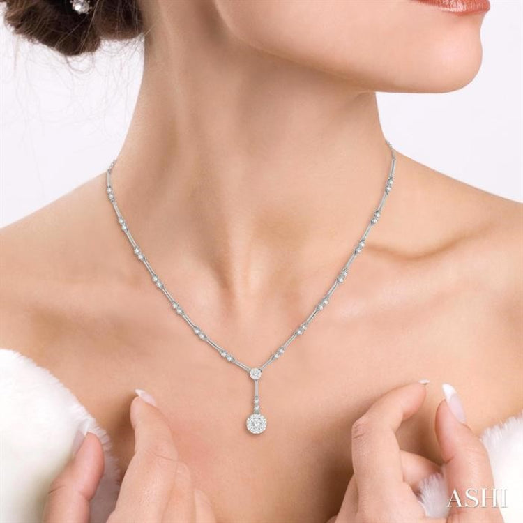 1 7/8 Ctw Circular Bar Link Lovebright Round Cut Diamond Necklace in 14K White Gold