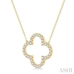 1 Ctw Clover Round Cut Diamond Pendant With Chain in 14K Yellow Gold