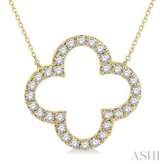 1 Ctw Clover Round Cut Diamond Pendant With Chain in 14K Yellow Gold