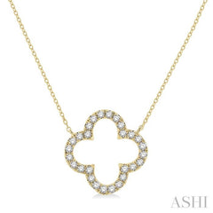 1/2 Ctw Clover Round Cut Diamond Pendant With Chain in 14K Yellow Gold