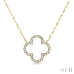 1/4 Ctw Clover Round Cut Diamond Pendant With Chain in 14K Yellow Gold