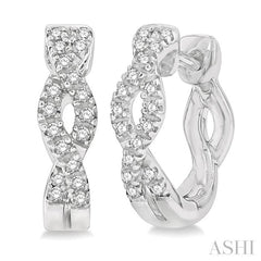 1/6 Ctw Entwined Round Cut Diamond Huggie Petite Earrings in 14K White Gold