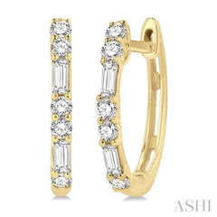 1/3 Ctw Baguette and Single Cut Diamond Petite Huggies in 14K Yellow Gold