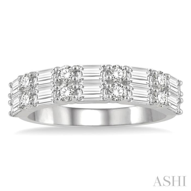 1 1/5 Ctw Double Baguette and Round Cut Diamond Fashion Band in 14K White Gold