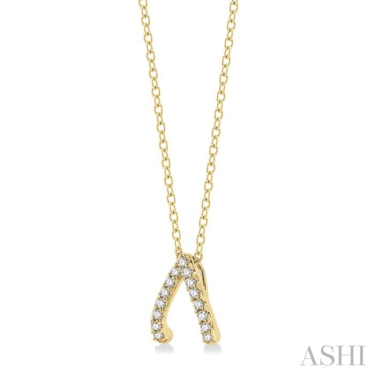 1/8 Ctw Petite Wishbone Diamond Pendant in 10K Yellow Gold with Chain