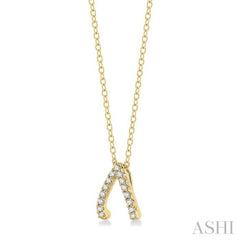 1/8 Ctw Petite Wishbone Diamond Pendant in 10K Yellow Gold with Chain