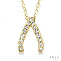 1/8 Ctw Petite Wishbone Diamond Pendant in 10K Yellow Gold with Chain