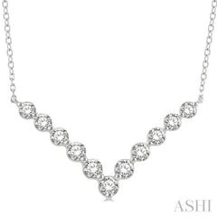 3/4 Ctw Round Cut Diamond Chevron Necklace in 14K White Gold