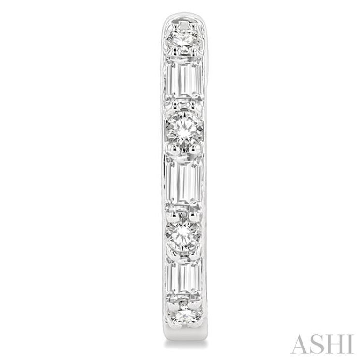 1/4 Ctw Petite Baguette and Round Cut Diamond Fashion Huggies in 10K White Gold