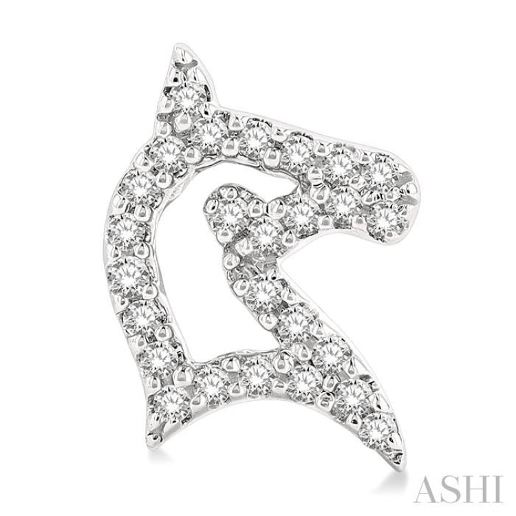 1/6 Ctw Petite Horse Head Round Cut Diamond Fashion Stud Earring in 10K White Gold