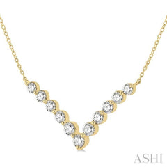 1 Ctw Chevron Round Cut Diamond Necklace in 14K Yellow Gold