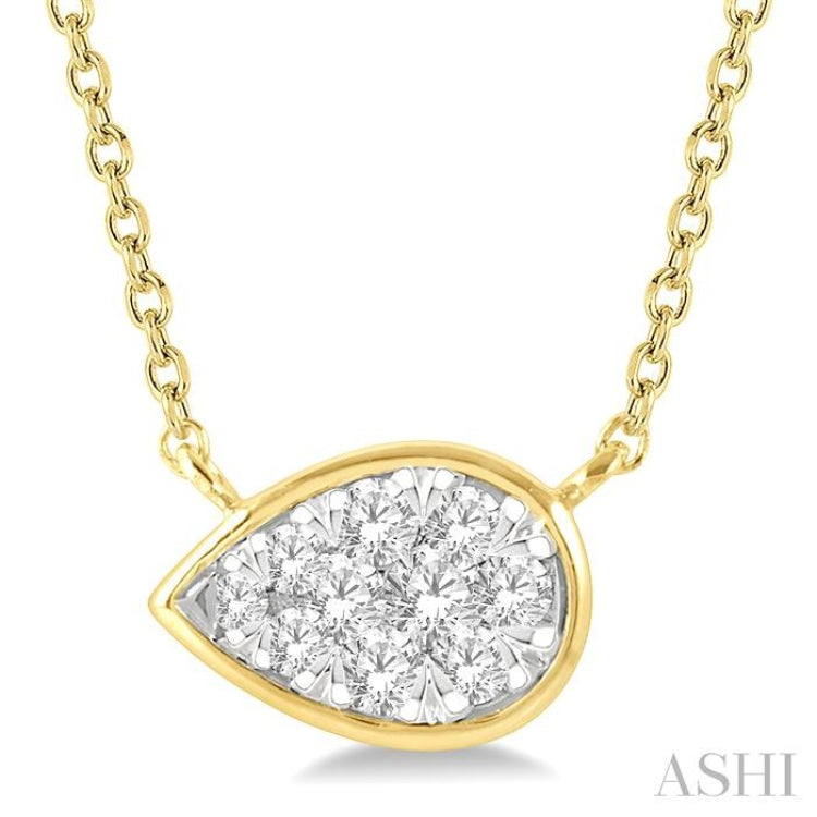 1/6 Ctw Pear Shape Lovebright Diamond Pendant With Chain in 14K Yellow and White Gold