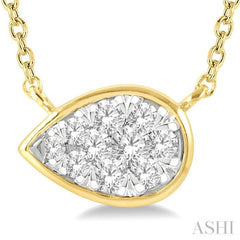 1/6 Ctw Pear Shape Lovebright Diamond Pendant With Chain in 14K Yellow and White Gold