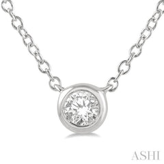 1/10 Ctw Bezel Round Cut Diamond Petite Fashion Pendant With Chain in 10K White Gold