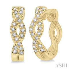 1/6 Ctw Entwined Round Cut Diamond Huggie Petite Earrings in 10K Yellow Gold