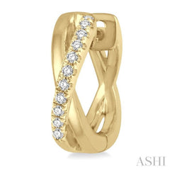 1/10 Ctw Split Intersecting Arms Round Cut Diamond Huggie Petite Earrings in 10K Yellow Gold