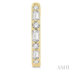 1/4 Ctw Petite Baguette and Round Cut Diamond Fashion Huggies in 10K Yellow Gold