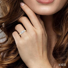 1 1/4 Ctw Round Cut Diamond Past Present & Future Engagement Ring in 14K Yellow and White Gold