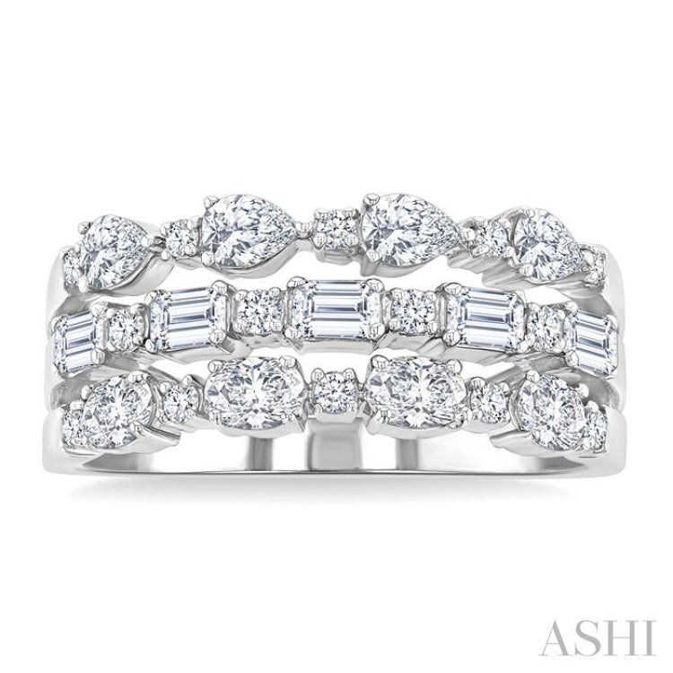1 1/2 Ctw Triple Row Multi-Cut Diamond Fashion Band in 14K White Gold