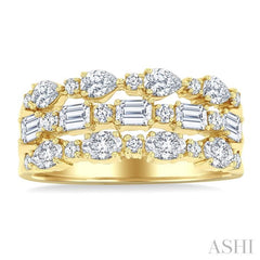 1 1/2 Ctw Triple Row Multi-Cut Diamond Fashion Band in 14K Yellow Gold