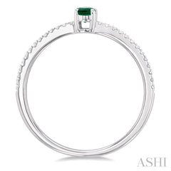 5x3 MM Oval Cut Emerald and 1/10 Ctw Petite Round Cut Diamond Precious Fashion Ring in 10K White Gold