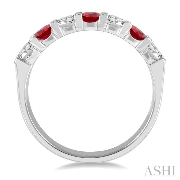 3.3 MM Ruby and 1/2 Ctw Round Cut Diamond Precious Wedding Band in 14K White Gold