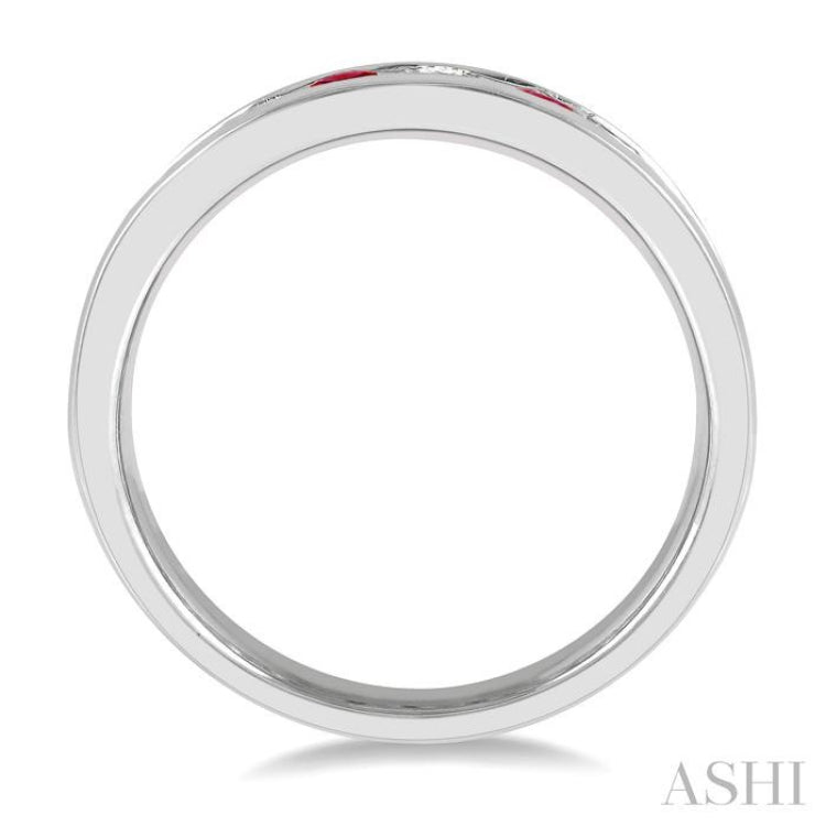 2.9 MM Ruby and 1/2 Ctw Round Cut Diamond Precious Wedding Band in 14K White Gold