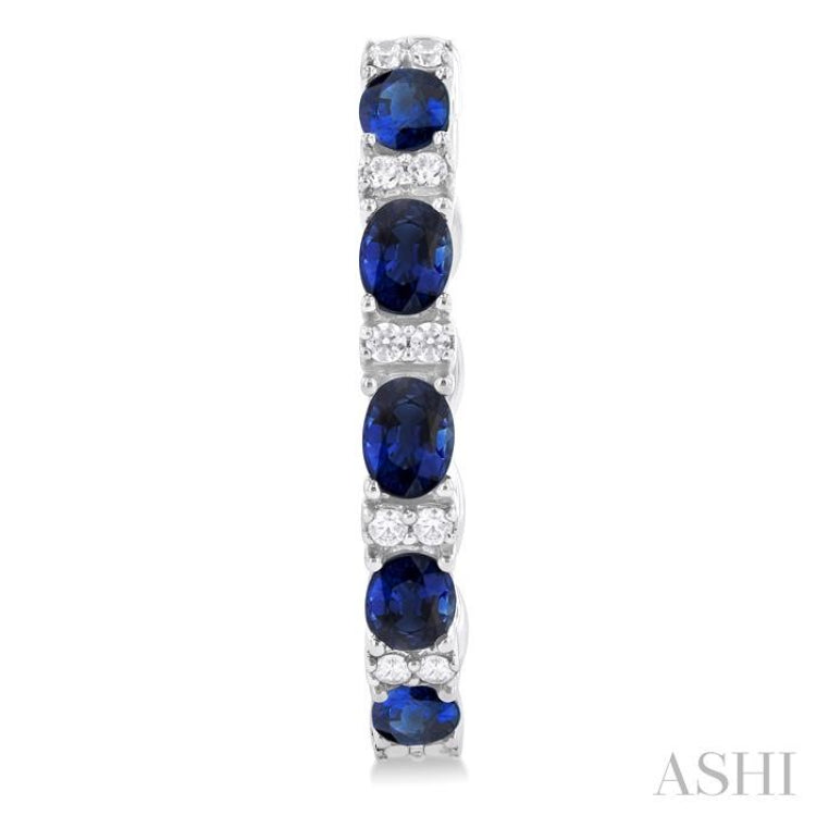 4X3 MM Oval Cut Sapphire and 1/4 Ctw Round Cut Diamond Precious Hoop Earring in 14K White Gold