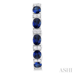 4X3 MM Oval Cut Sapphire and 1/4 Ctw Round Cut Diamond Precious Hoop Earring in 14K White Gold