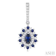 5x3 MM Pear Cut & 1.45 MM Round Cut Sapphire and 1/3 Ctw Round Cut Diamond Precious Earring in 14K White Gold