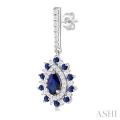 5x3 MM Pear Cut & 1.45 MM Round Cut Sapphire and 1/3 Ctw Round Cut Diamond Precious Earring in 14K White Gold