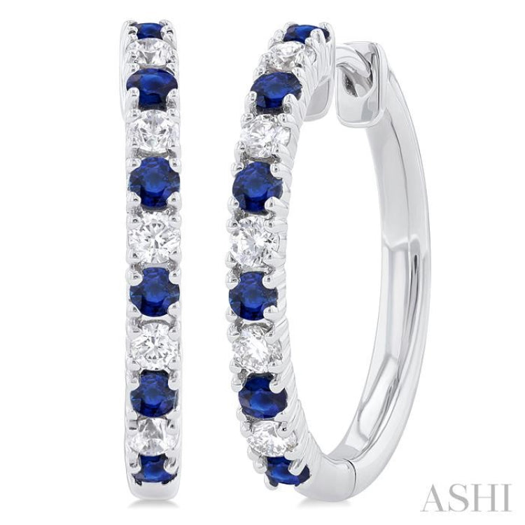 1.80 MM Round Shape Sapphire and 1/4 Ctw Round Cut Diamond Precious Hoop Earring in 10K White Gold