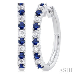 1.80 MM Round Shape Sapphire and 1/4 Ctw Round Cut Diamond Precious Hoop Earring in 10K White Gold