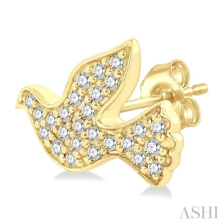 1/6 Ctw Petite Dove Round Cut Diamond Fashion Stud Earring in 10K Yellow Gold