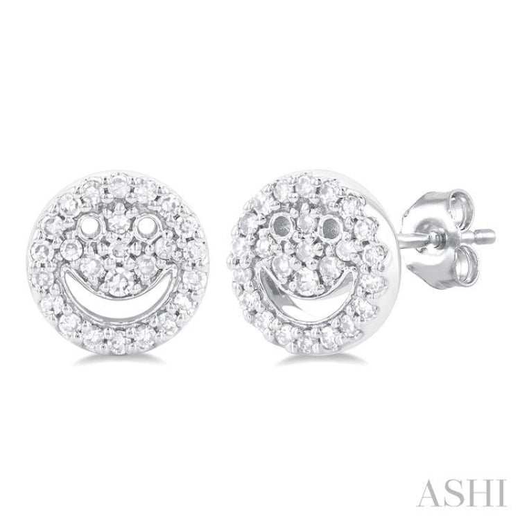 1/6 Ctw Petite Smiley Round Cut Diamond Fashion Stud Earring in 10K White Gold