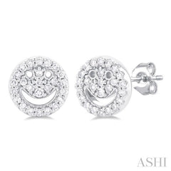1/6 Ctw Petite Smiley Round Cut Diamond Fashion Stud Earring in 10K White Gold