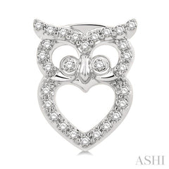 1/6 Ctw Petite Owl Round Cut Diamond Fashion Stud Earring in 10K White Gold