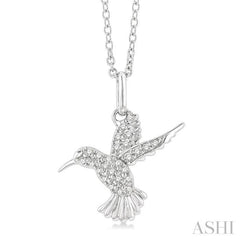 1/6 Ctw Petite Hummingbird Round Cut Diamond Fashion Pendant With Chain in 10K White Gold