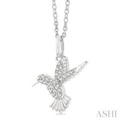 1/6 Ctw Petite Hummingbird Round Cut Diamond Fashion Pendant With Chain in 10K White Gold
