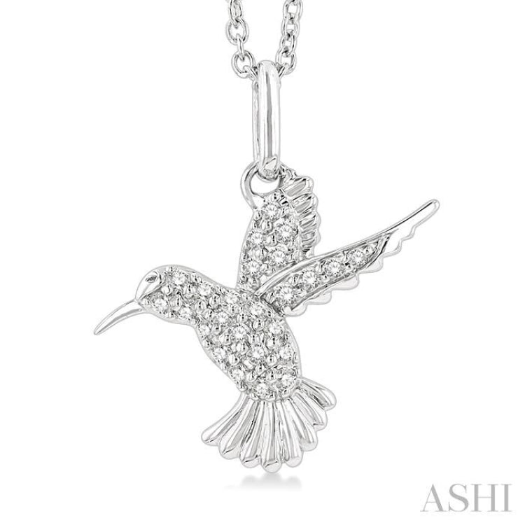 1/6 Ctw Petite Hummingbird Round Cut Diamond Fashion Pendant With Chain in 10K White Gold