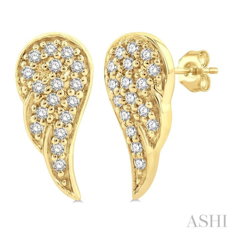 1/10 Ctw Petite Angel Wings Round Cut Diamond Fashion Stud Earring in 10K Yellow Gold