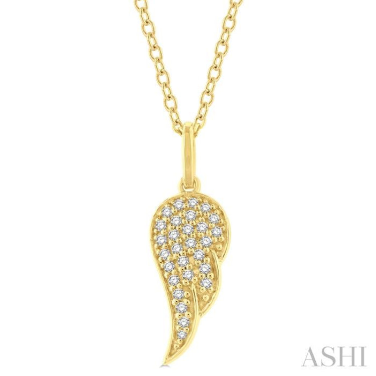 1/6 Ctw Petite Angel Wing Round Cut Diamond Fashion Pendant With Chain in 10K Yellow Gold