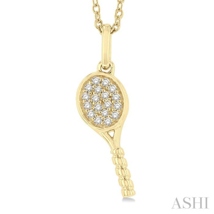 1/10 Ctw Petite Tennis Racket Round Cut Diamond Fashion Pendant With Chain in 10K Yellow Gold