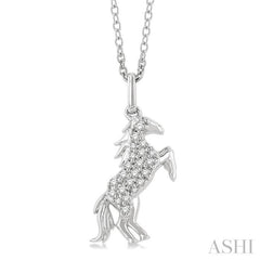 1/8 Ctw Petite Horse Round Cut Diamond Fashion Pendant With Chain in 10K White Gold
