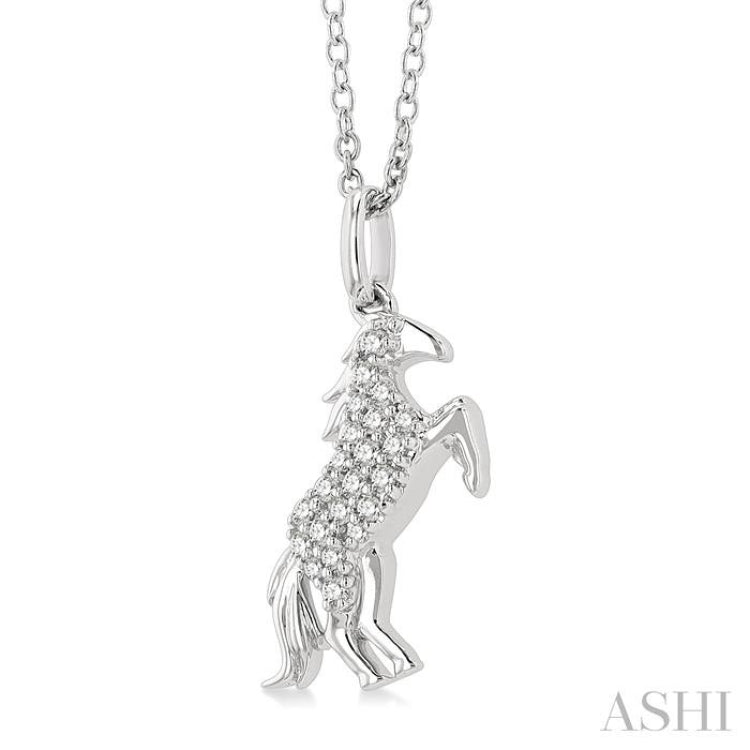 1/8 Ctw Petite Horse Round Cut Diamond Fashion Pendant With Chain in 10K White Gold