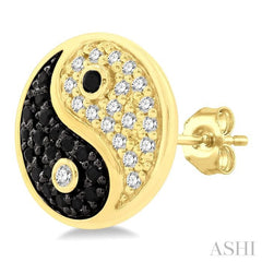 1/4 Ctw Petite Tao Yin Yang Black and White Round Cut Diamond Fashion Stud Earring in 10K Yellow Gold