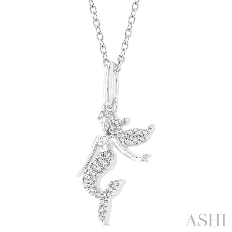 1/8 Ctw Petite Sea Life Mermaid Round Cut Diamond Fashion Pendant With Chain in 10K White Gold