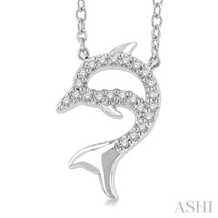 1/20 Ctw Petite Sea Life Dolphin Round Cut Diamond Fashion Pendant With Chain in 10K White Gold